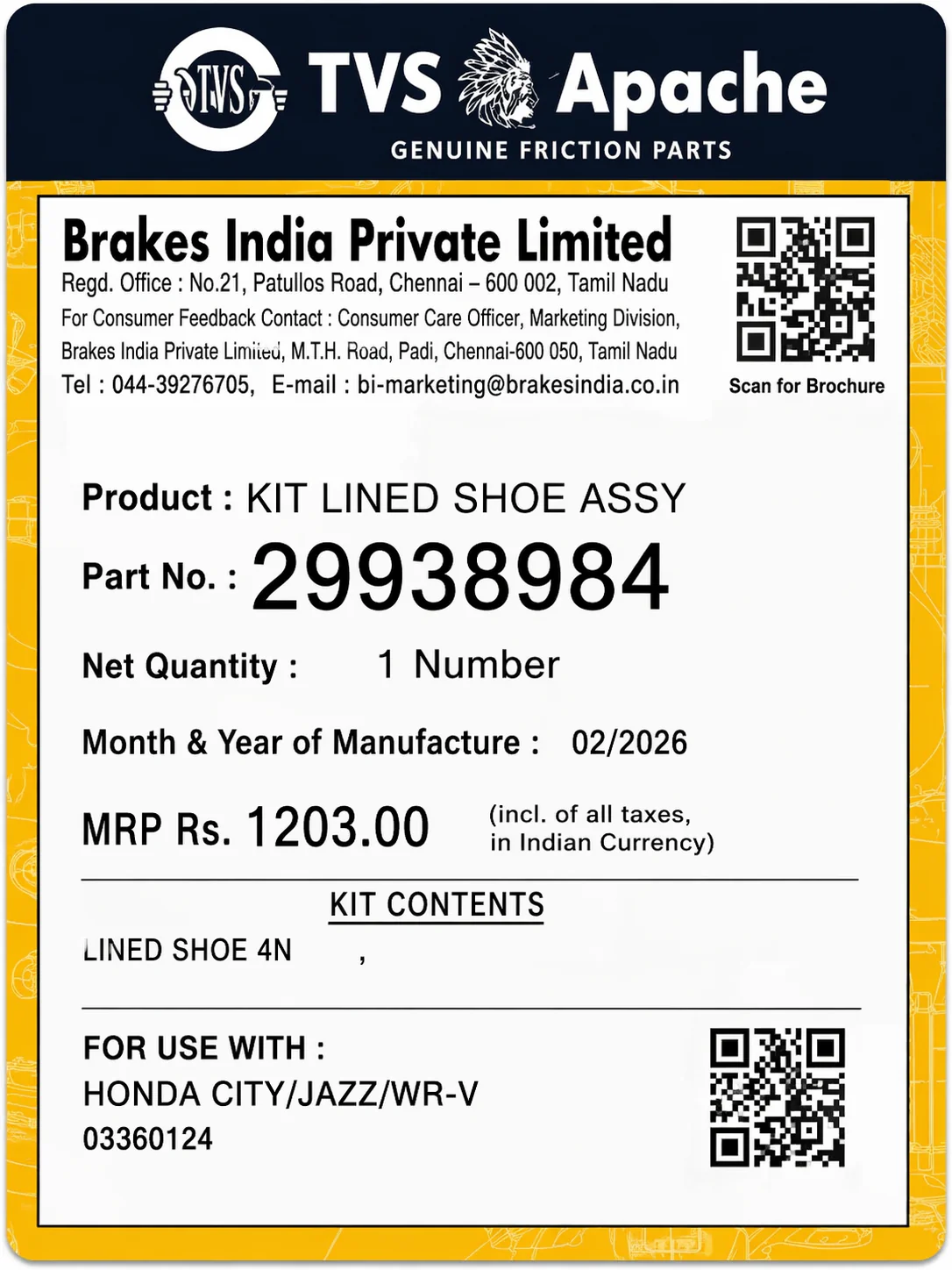 Front Brake Pads For Honda City / Jazz / WR-V – TVS - Image 3