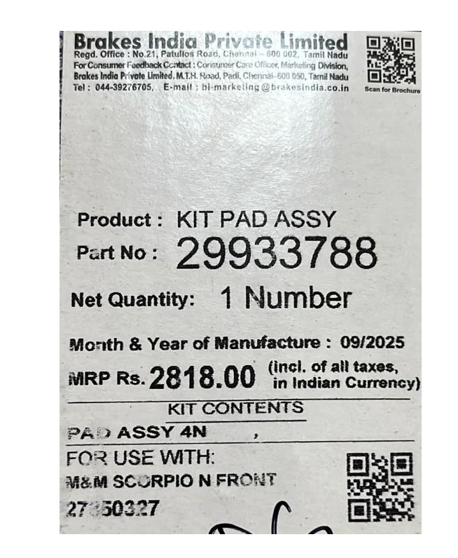 Front Brake Pads for Mahindra Scorpio N | TVS Genuine - Image 5