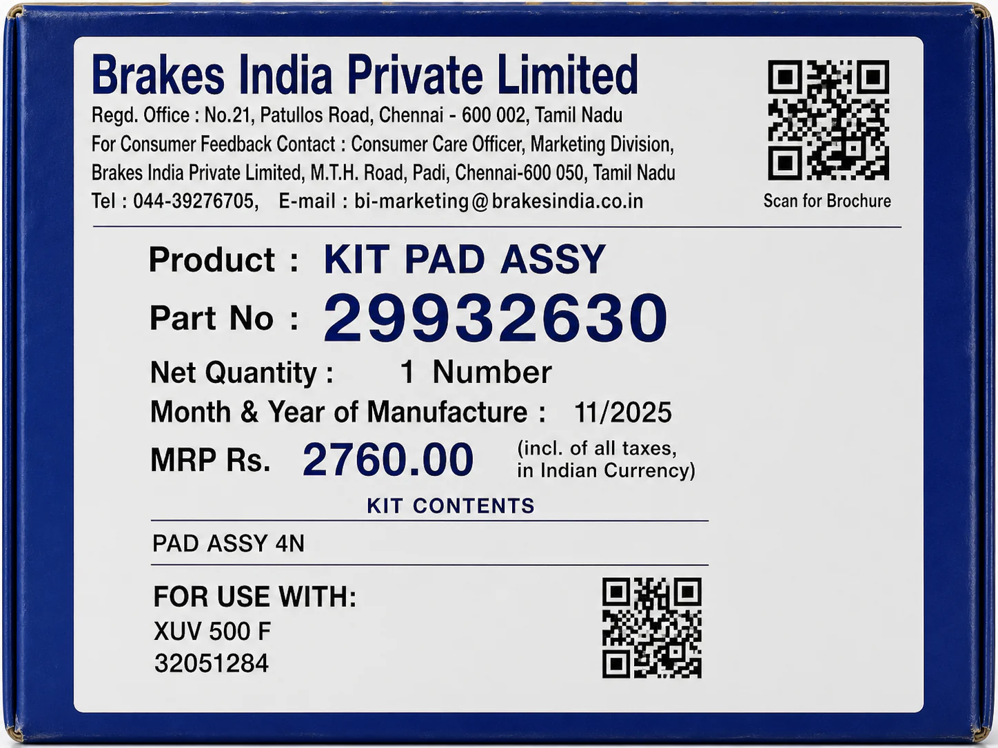 Front Brake Pads For Mahindra XUV500 – TVS - Image 3