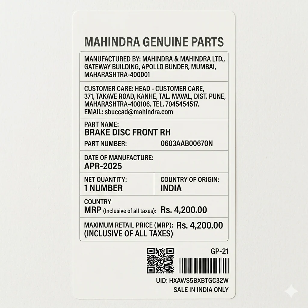 Front Right Brake Disc For Mahindra XUV 700 / XUV 7X0 – Genuine - Image 4