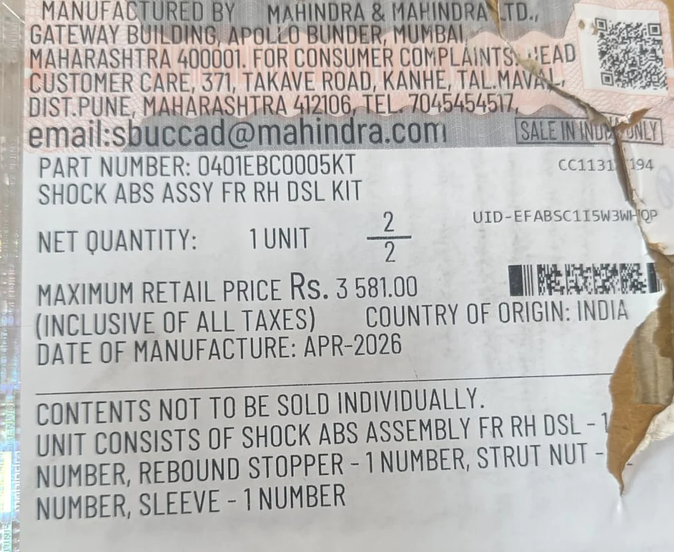 Front Shock Absorber RH For XUV300 Diesel – Mahindra Genuine - Image 3