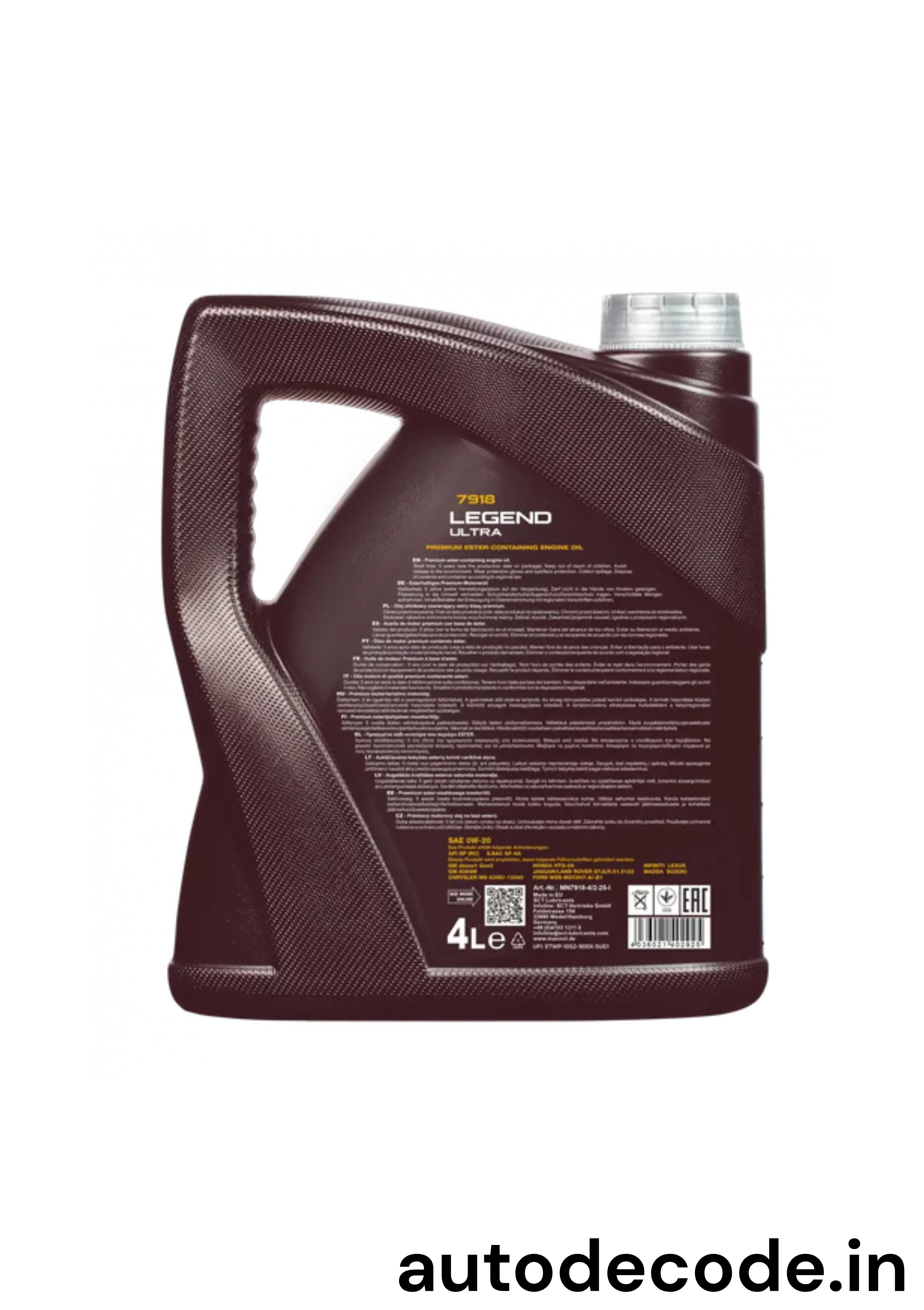 MANNOL 7918 Legend Ultra 0W-20 Bi-Synthetic Engine Oil – 4 Litre - Image 2