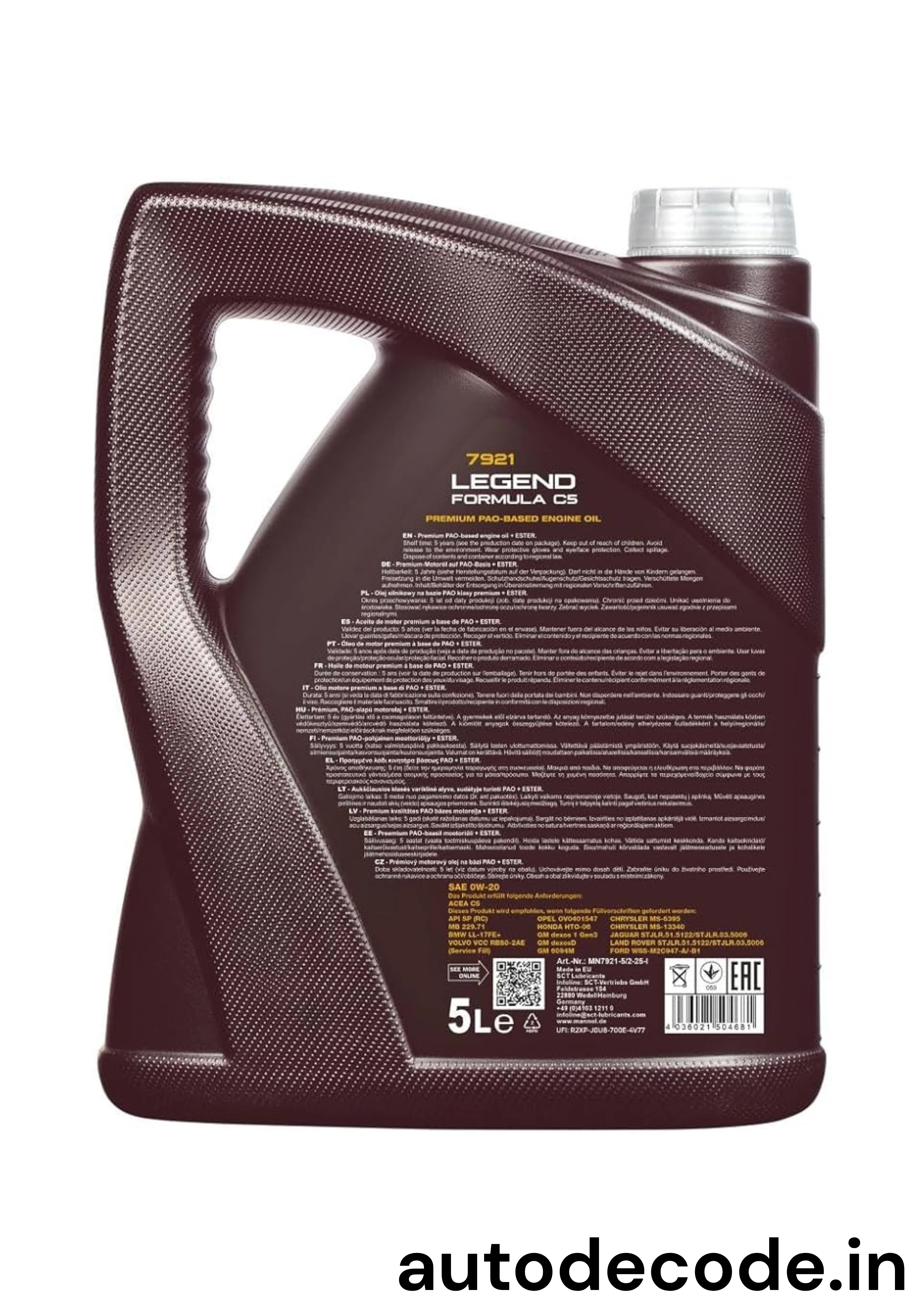 MANNOL 7921 Legend Formula C5 0W-20 Engine Oil – 5 Litre - Image 2