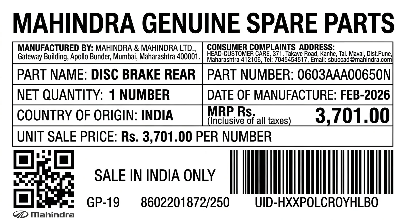 Rear Brake Disc For Mahindra Scorpio N – Genuine - Image 3